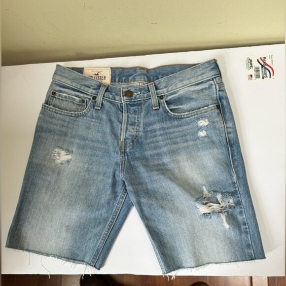 Hollister Jean Cut Off Shorts High Waist Button Fly Raw Hem Distress Stretch 30 - Picture 11 of 16